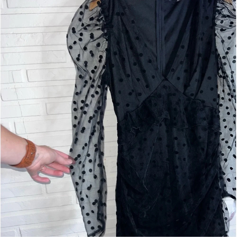 Missguided Black Dobby Milkmaid Vneck Polka Dot Frill Mini Dress,Women’s Size 10 - Picture 8 of 9